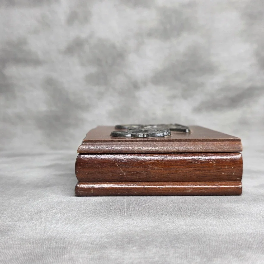 W.A Stratford Playing Card Wooden Box Vintage w/Raised Brass Classic Car